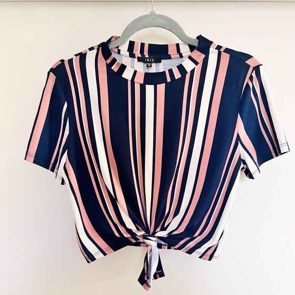 NWOT IRIS Striped Knot Tie Crop Top - Picture 12 of 12